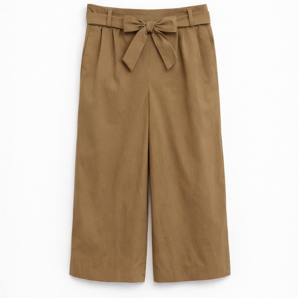 J.Crew Tie-Waist Wide Leg Cropped Pants | Cotton Stretch | Tan | Size 8
